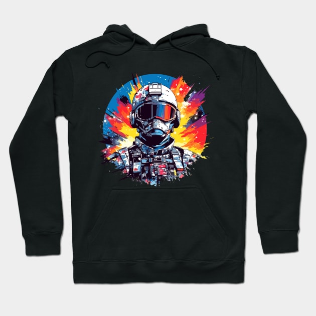 Man With Helmet Video Game Character Futuristic Warrior Portrait  Abstract Hoodie by Cubebox